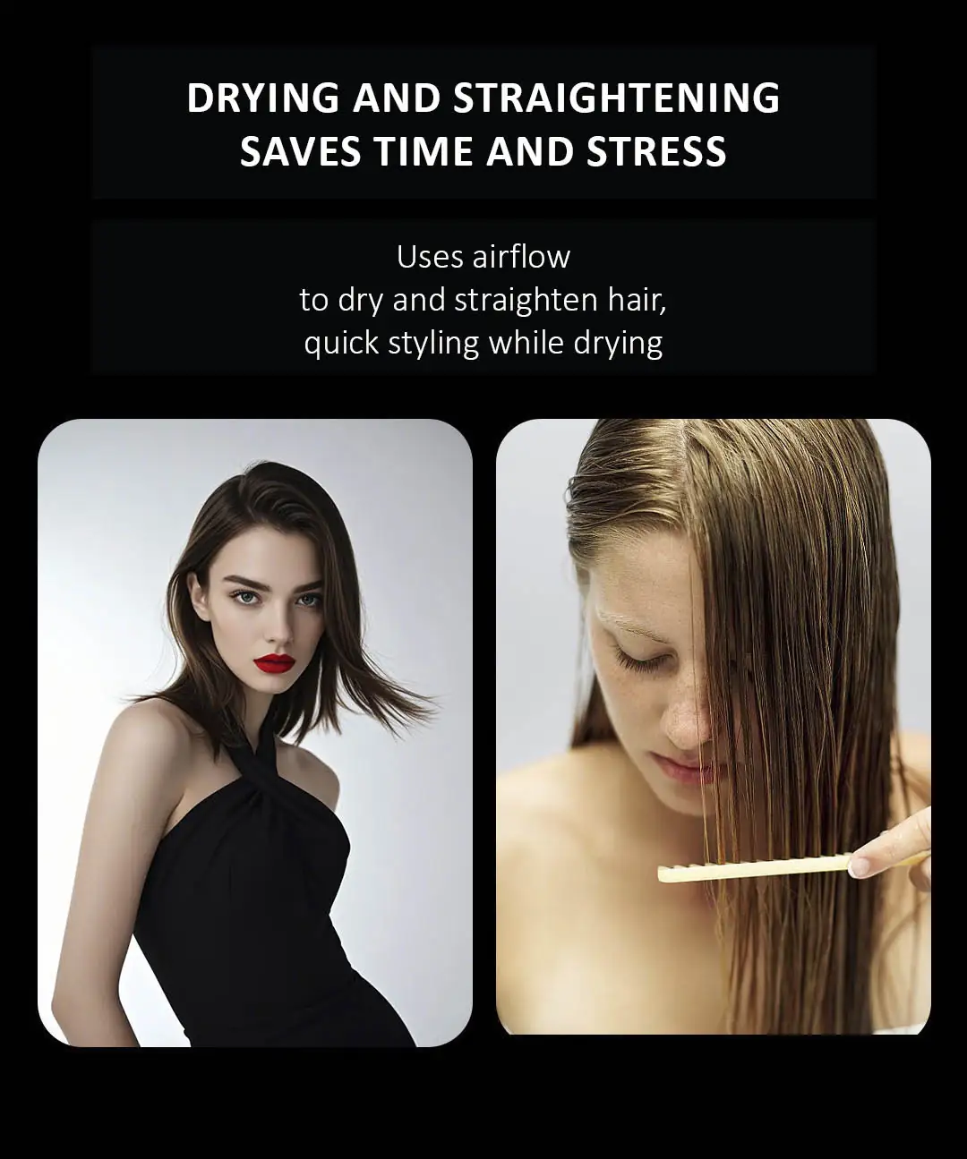 The Daiwall AirStrait DF-08 uses airflow to dry and straighten hair, creating a quick styling while drying.